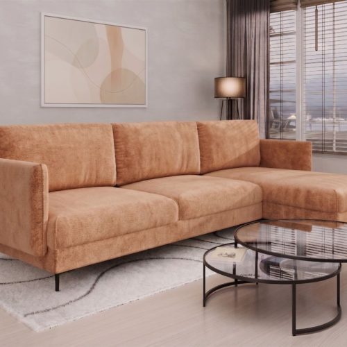 Ecksofa Designersofa HELMER MAX Stoff Vibe Terraccota Ottomane Rechts