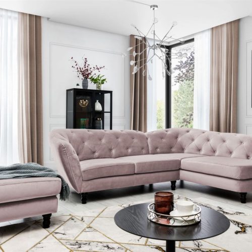 Ecksofa inkl.Hocker CHARLOTTE in Stoff Matt Velvet Altrosa Ottomane Rechts Ecksofa inkl.Hocker CHARLOTTE in Stoff Matt Velvet Altrosa Ottomane Rechts