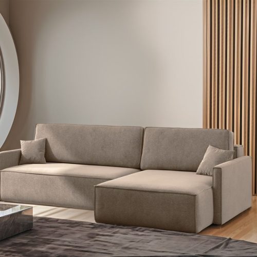 OUTLET Ecksofa Schlafsofa Sofa LOUIS Stoff Salvador Blassbraun Ottomane Rechts