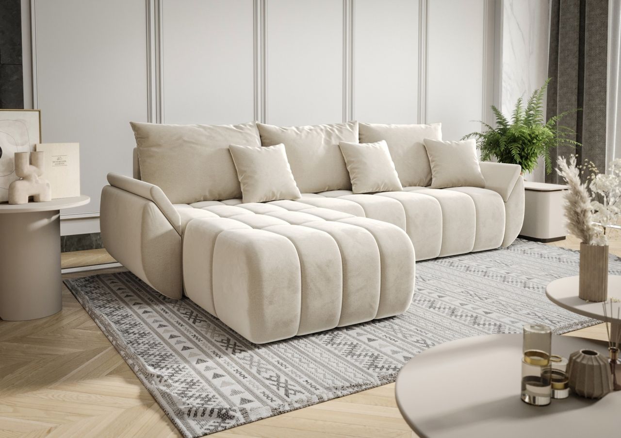 Ecksofa Schlafsofa LOUISE Stoff Monolith Creme Ottomane Links Ecksofa Schlafsofa LOUISE Stoff Monolith Creme Ottomane Links