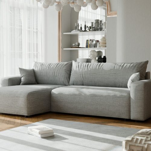 Ecksofa mit Schlaffunktion LUNA MAX in Stoff Baltimore Mausgrau Ottomane Links