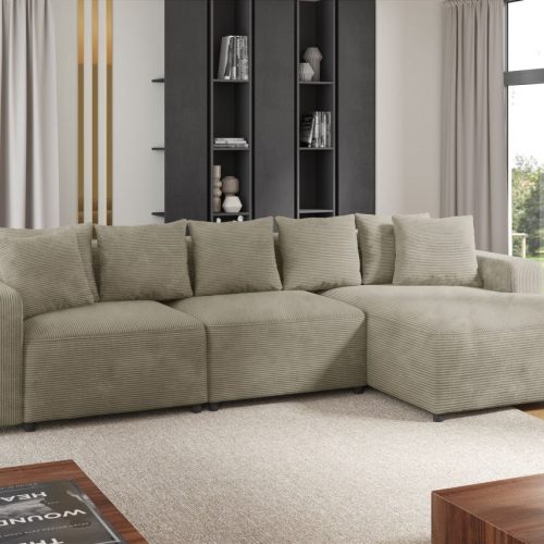 Ecksofa Designersofa Sofa MEGAN in Stoff Poso Beige Ottomane Rechts