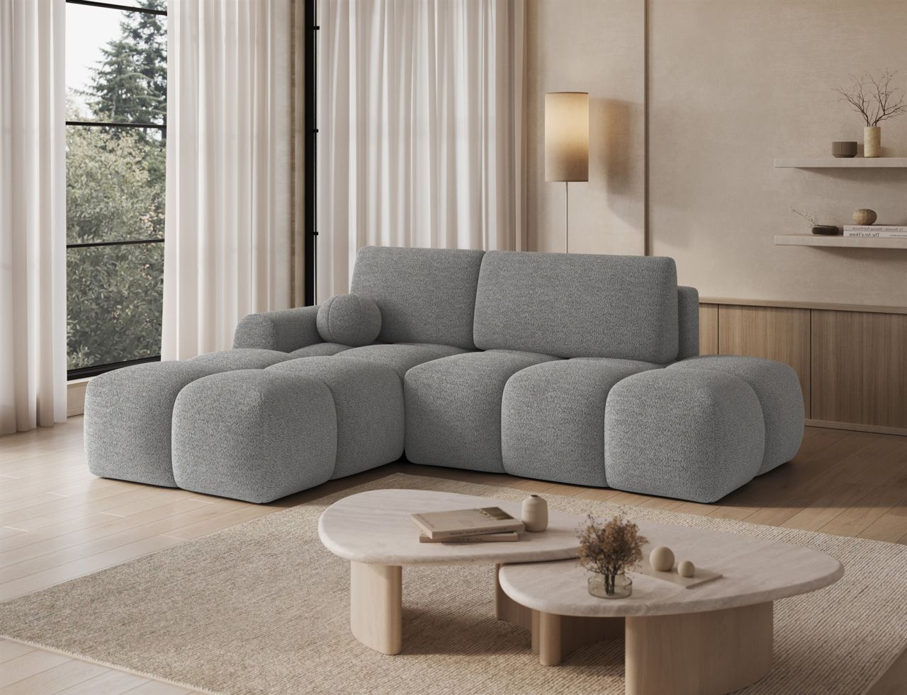 Ecksofa mit Schlaffunktion Sofa PLAY Stoff Coral Grau Ottomane Links