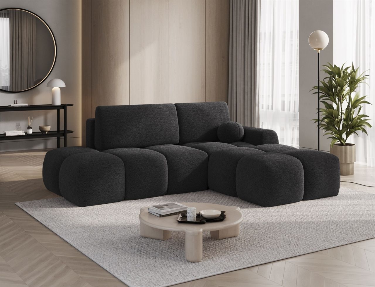 Ecksofa mit Schlaffunktion Sofa PLAY Stoff Coral Anthrazit Ottomane Rechts