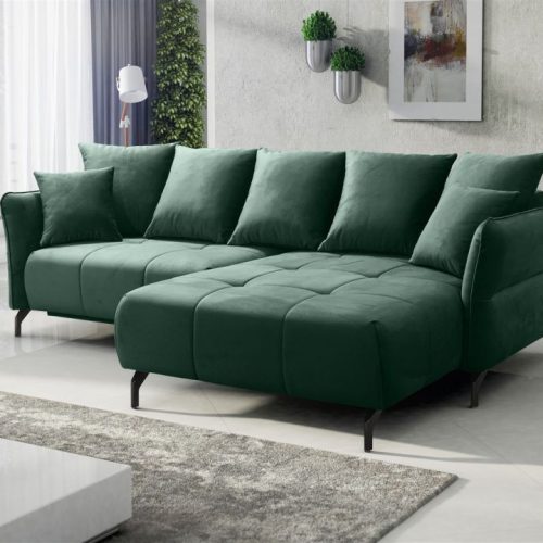 Ecksofa Schlafsofa Sofa SADIE Stoff Element Dunkelgrün Ottomane Rechts Ecksofa Schlafsofa Sofa SADIE Stoff Element Dunkelgrün Ottomane Rechts