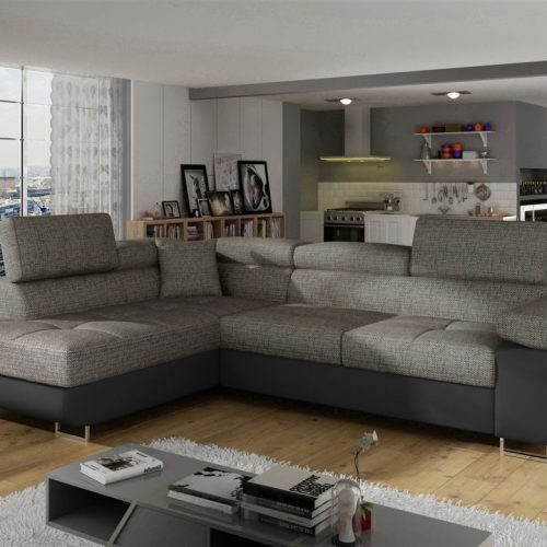Ecksofa Schlafsofa SARRA Stoff Soft- Berlin Schwarz-Grau Ottomane Links