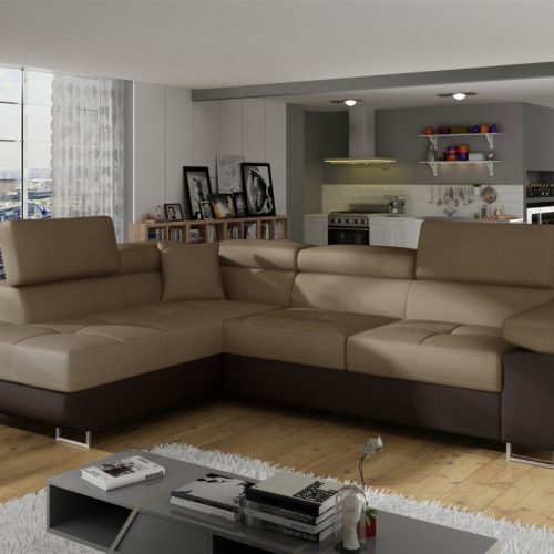 Ecksofa Schlafsofa SARRA in Stoff Monolith Dunkelbraun-Braun Ottomane Links