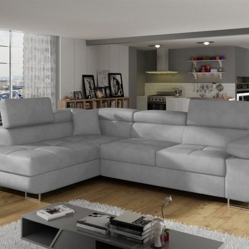 Ecksofa Schlafsofa SARRA in Stoff Paros Grau Ottomane Links