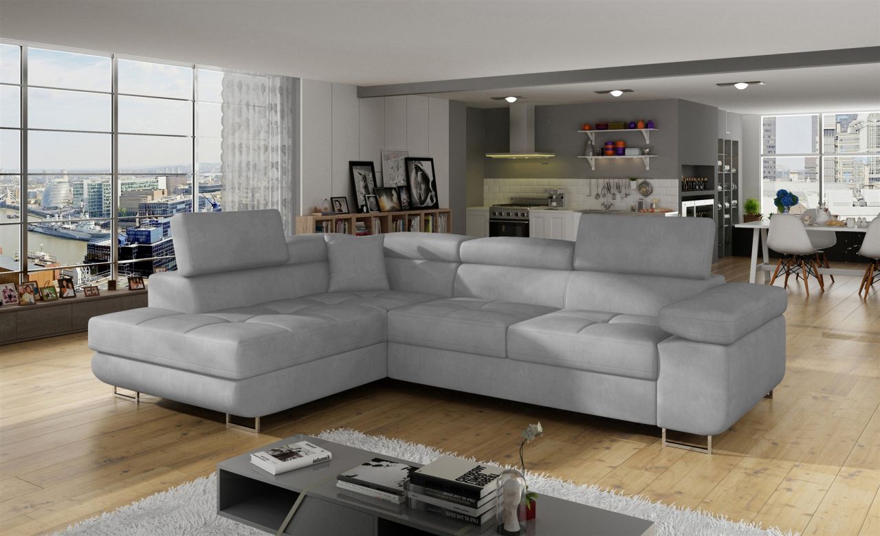 Ecksofa Schlafsofa SARRA in Stoff Paros Grau Ottomane Links Ecksofa Schlafsofa SARRA in Stoff Paros Grau Ottomane Links