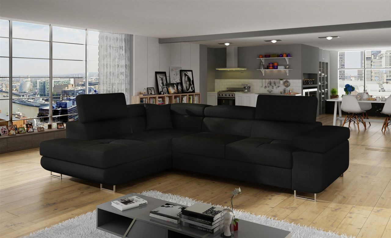 Ecksofa Schlafsofa SARRA in Stoff Sawana Schwarz Ottomane Links Ecksofa Schlafsofa SARRA in Stoff Sawana Schwarz Ottomane Links