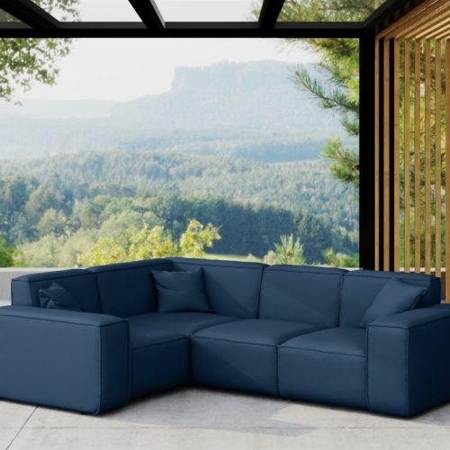Garten Ecksofa SUMMER wetterfester Stoff NXL Dunkelblau kurzer Schenkel Links
