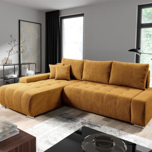 Ecksofa Sofa mit Schlaffunktion VOGAR Stoff Poso Honiggelb Ottomane Links