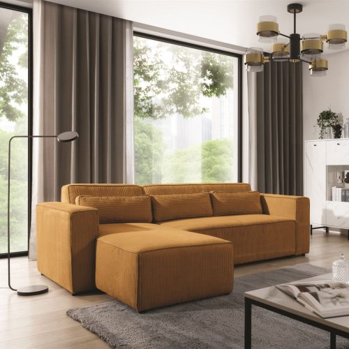 Ecksofa Schlafsofa WALDO Stoff Poso Senfgelb Ottomane Links