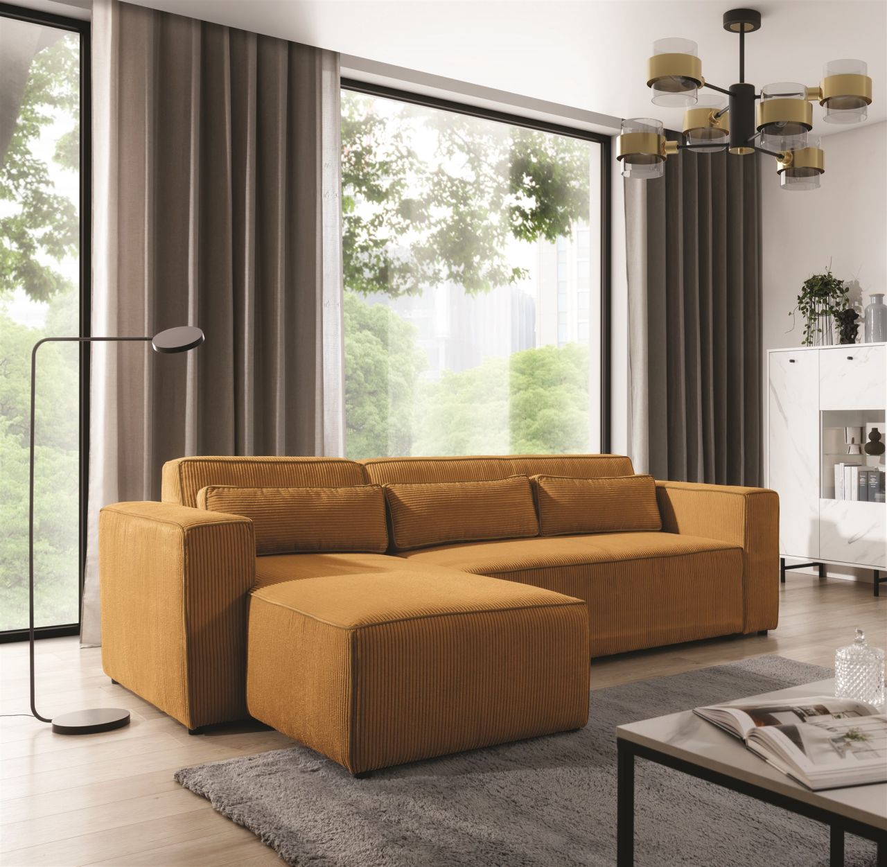 Ecksofa Schlafsofa WALDO Stoff Poso Senfgelb Ottomane Links Ecksofa Schlafsofa WALDO Stoff Poso Senfgelb Ottomane Links