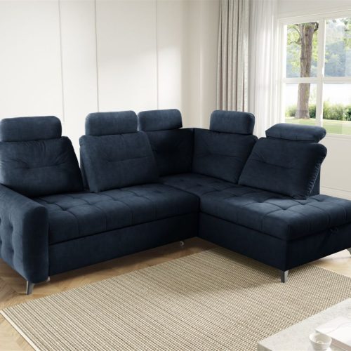 Ecksofa Schlafsofa Sofa WENDIE Stoff Hold Me Dunkelblau Ottomane Rechts Ecksofa Schlafsofa Sofa WENDIE Stoff Hold Me Dunkelblau Ottomane Rechts