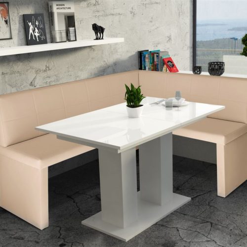 Eckbankgruppe 168x128 cm ROBIN L Creme / Esstisch DANTE Weiss HGL Eckbankgruppe 168x128 cm ROBIN L Creme / Esstisch DANTE Weiss HGL