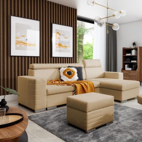 Ecksofa Schlafsofa inkl. Hocker CANTON Stoff Liverpool Beige Ottomane Rechts Ecksofa Schlafsofa inkl. Hocker CANTON Stoff Liverpool Beige Ottomane Rechts