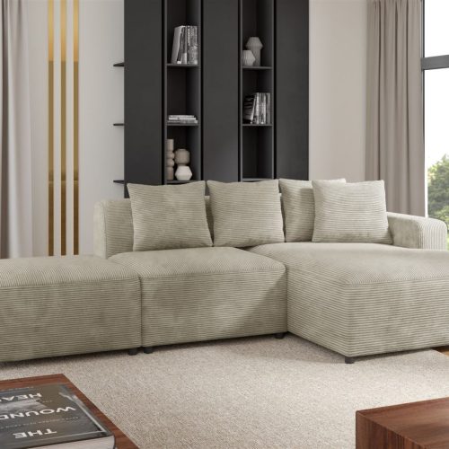 Ecksofa Designersofa MEGAN XS inkl. Hocker Stoff Poso Beige Ottomane Rechts