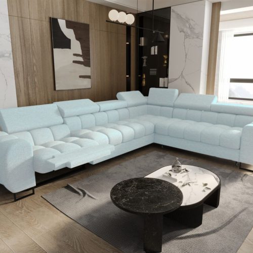 Ecksofa Schlafsofa BASTIEN RELAX in Stoff Aragon Sky Ottomane Rechts Ecksofa Schlafsofa BASTIEN RELAX in Stoff Aragon Sky Ottomane Rechts