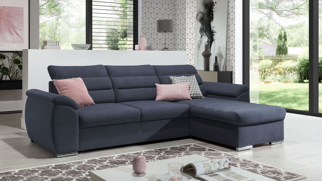 Ecksofa Schlafsofa Sofa PASCARA XS in Stoff Esito Dunkelblau Ottomane Rechts Ecksofa Schlafsofa Sofa PASCARA XS in Stoff Esito Dunkelblau Ottomane Rechts
