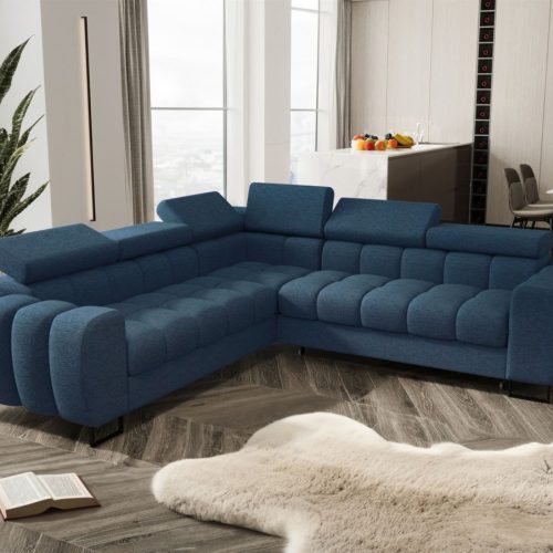 Ecksofa Schlafsofa BASTIEN in Stoff Aragon Dunkelblau Seite Universal Ecksofa Schlafsofa BASTIEN in Stoff Aragon Dunkelblau Seite Universal