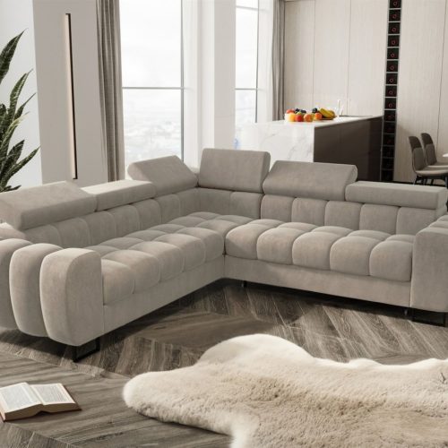 Ecksofa Schlafsofa BASTIEN in Stoff Terra Beige Seite Universal Ecksofa Schlafsofa BASTIEN in Stoff Terra Beige Seite Universal
