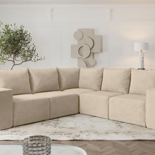 Ecksofa Designersofa ESTELLE in Stoff Abriamo Beige Seite Universal