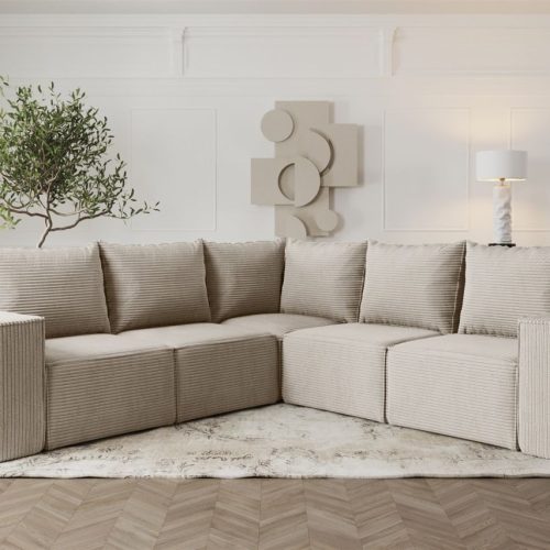 Ecksofa Designersofa ESTELLE in Stoff Poso Beige Seite Universal
