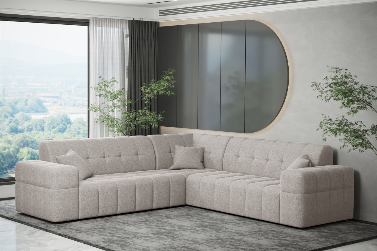 Ecksofa Designersofa NANCY in Stoff Neve Beige Seite Universal Ecksofa Designersofa NANCY in Stoff Neve Beige Seite Universal