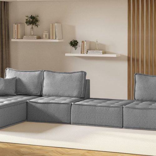 Ecksofa Modulsofa 4-teilig SANDE XL Stoff Raven Grau Ottomane Links