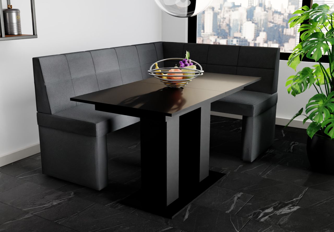 Eckbankgruppe 196x142 cm BLAKE XL L Stoff Soro Anthrazit/ Esstisch DANTE Schwarz Eckbankgruppe 196x142 cm BLAKE XL L Stoff Soro Anthrazit/ Esstisch DANTE Schwarz