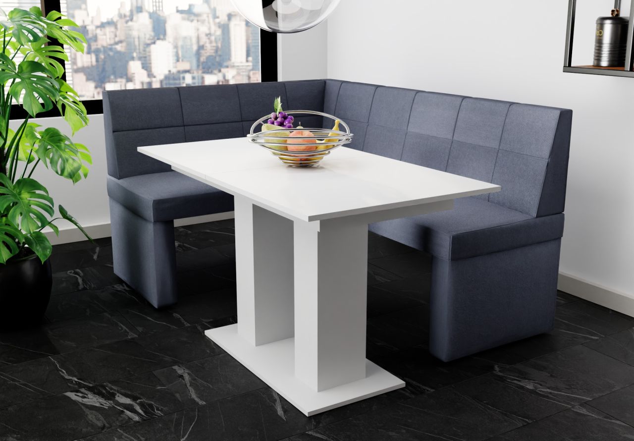 OUTLET Eckbankgruppe 168x128 cm BLAKE R Stoff Soro Dunkelgrau / Esstisch DANT... OUTLET Eckbankgruppe 168x128 cm BLAKE R Stoff Soro Dunkelgrau / Esstisch DANT...
