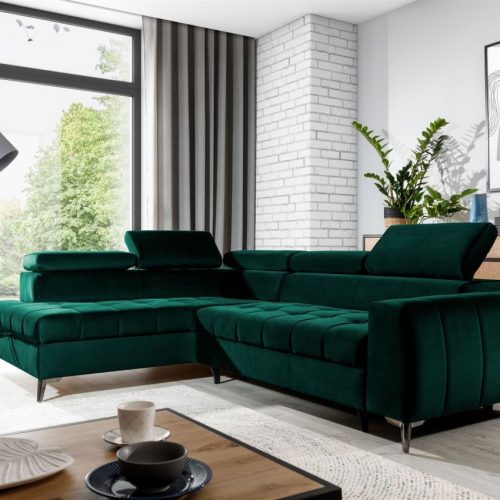 Ecksofa Schlafsofa Sofa AGNESA Stoff Salvador Dunkelgrün Ottomane Links / Speed Ecksofa Schlafsofa Sofa AGNESA Stoff Salvador Dunkelgrün Ottomane Links / Speed