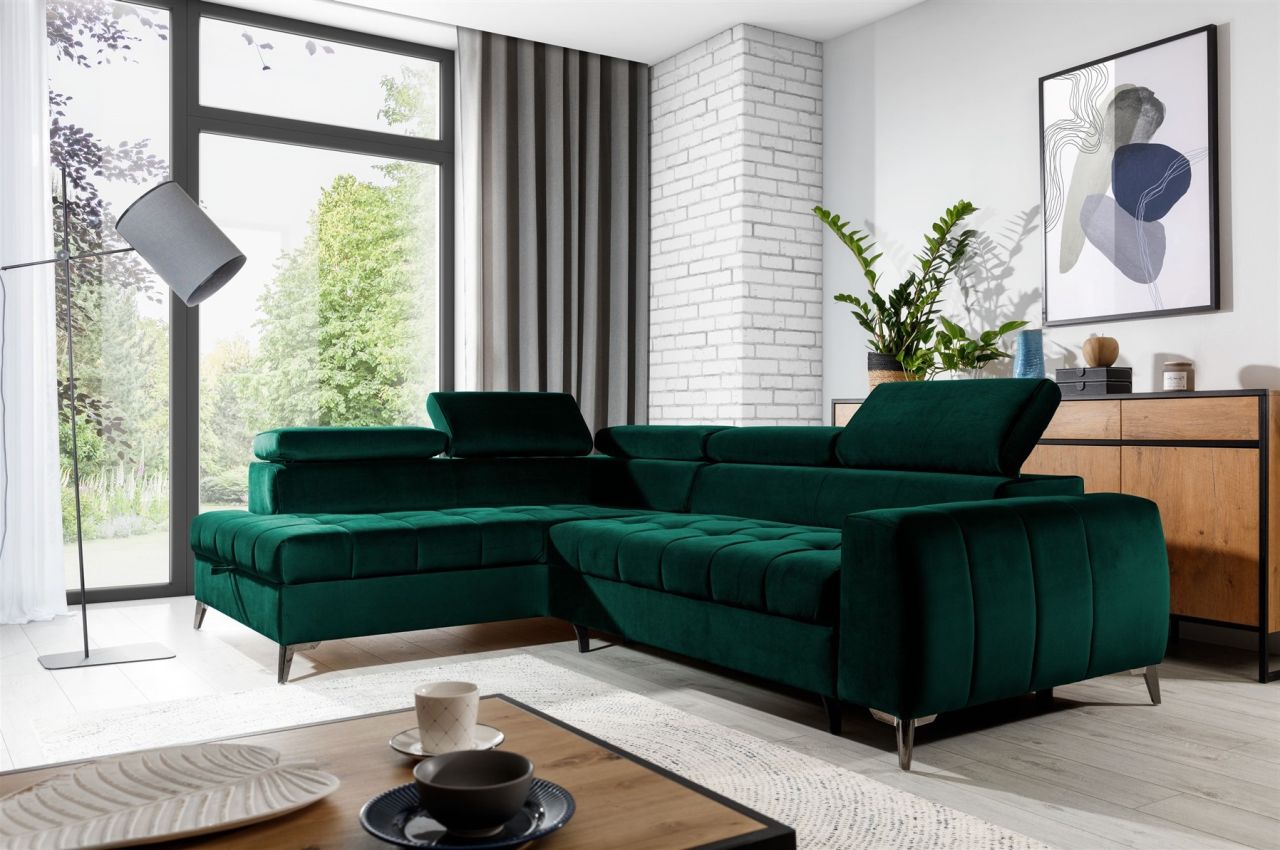 Ecksofa Schlafsofa Sofa AGNESA Stoff Salvador Dunkelgrün Ottomane Links / Speed Ecksofa Schlafsofa Sofa AGNESA Stoff Salvador Dunkelgrün Ottomane Links / Speed