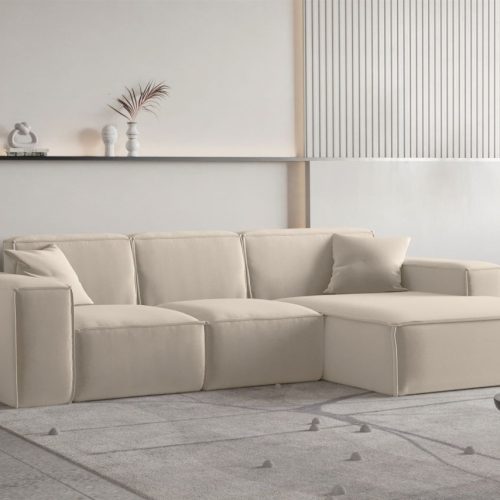 Ecksofa CELES PREMIUM in Stoff Opera Velvet Beige Ottomane Rechts / Speed Ecksofa CELES PREMIUM in Stoff Opera Velvet Beige Ottomane Rechts / Speed