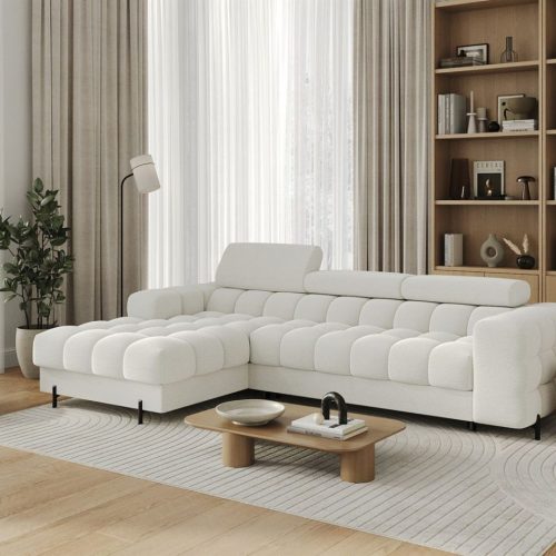 Ecksofa mit Schlaffunktion Sofa FERROL Stoff Coral Creme Ottomane Links