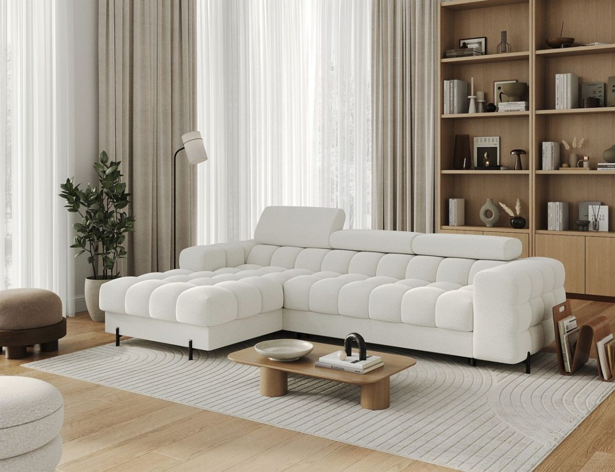 Ecksofa mit Schlaffunktion Sofa FERROL Stoff Coral Creme Ottomane Links Ecksofa mit Schlaffunktion Sofa FERROL Stoff Coral Creme Ottomane Links