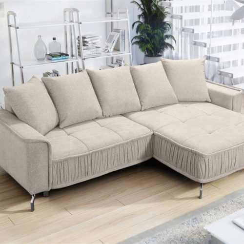 Ecksofa Schlafsofa Sofa FLORENCE Stoff Bubble Beige Ottomane Rechts