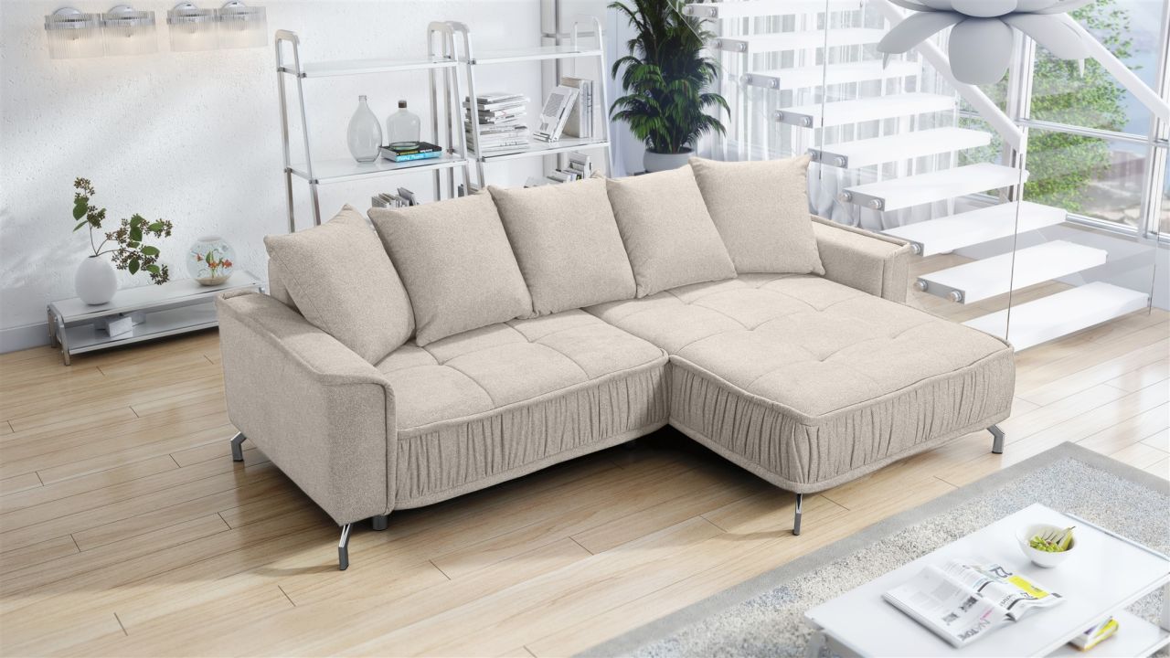 Ecksofa Schlafsofa Sofa FLORENCE Stoff Bubble Beige Ottomane Rechts Ecksofa Schlafsofa Sofa FLORENCE Stoff Bubble Beige Ottomane Rechts