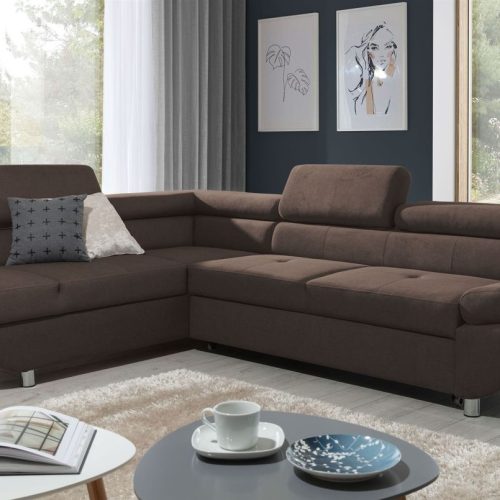 Ecksofa Sofa PANOS Stoff Esito Braun mit Schlaffunktion Ottomane Links
