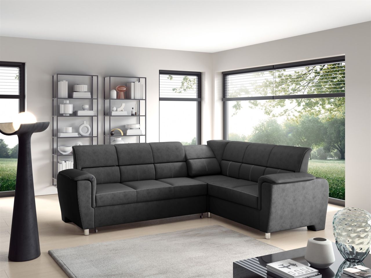 Ecksofa Schlafsofa Sofa SALVADOR Stoff Texas Anthrazit Kurze Schenkel Rechts Ecksofa Schlafsofa Sofa SALVADOR Stoff Texas Anthrazit Kurze Schenkel Rechts
