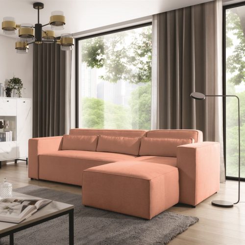 Ecksofa Schlafsofa WALDO Stoff Brooklyn Coral Ottomane Rechts