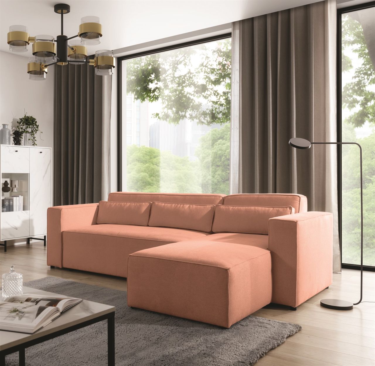 Ecksofa Schlafsofa WALDO Stoff Brooklyn Coral Ottomane Rechts Ecksofa Schlafsofa WALDO Stoff Brooklyn Coral Ottomane Rechts