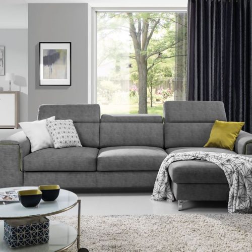Ecksofa Sofa STELLA mit Schlaffunktion Dunkelgrau Ottomane Rechts