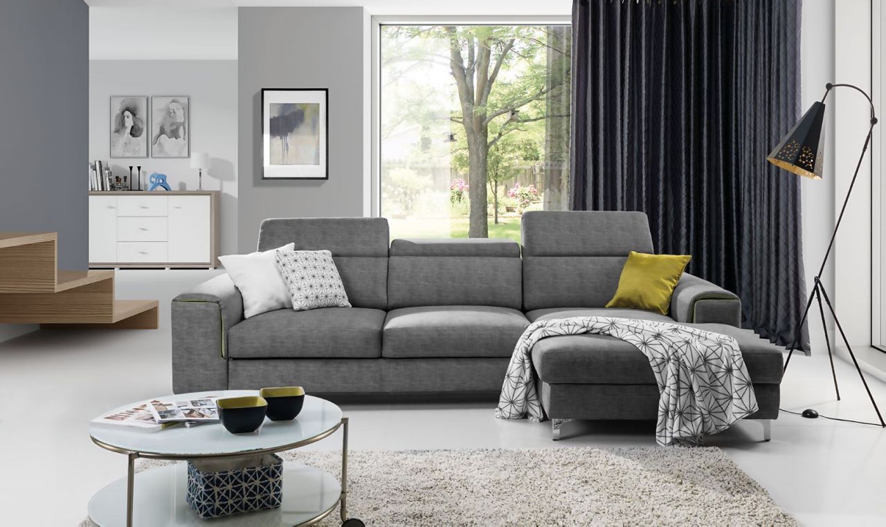 Ecksofa Sofa STELLA mit Schlaffunktion Dunkelgrau Ottomane Rechts Ecksofa Sofa STELLA mit Schlaffunktion Dunkelgrau Ottomane Rechts