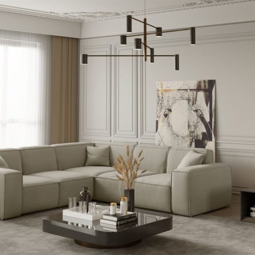 Ecksofa Designersofa CELES in Stoff Opera Velvet Creme Seite Universal