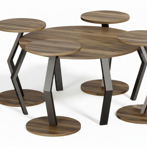 Eleganter brauner Holz-Couchtisch mit vier Beistelltischen in modernem