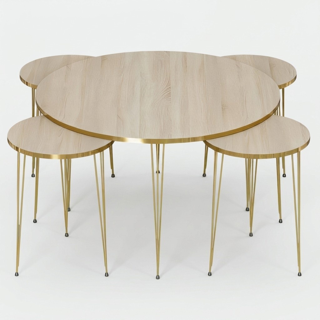 Eleganter beiger Holz-Couchtisch mit Beistelltischen im modernen
