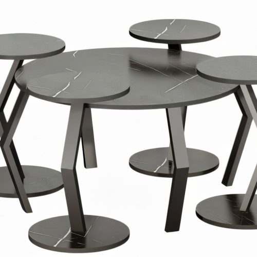 Eleganter schwarzer Holz-Couchtisch mit Beistelltischen im modernen