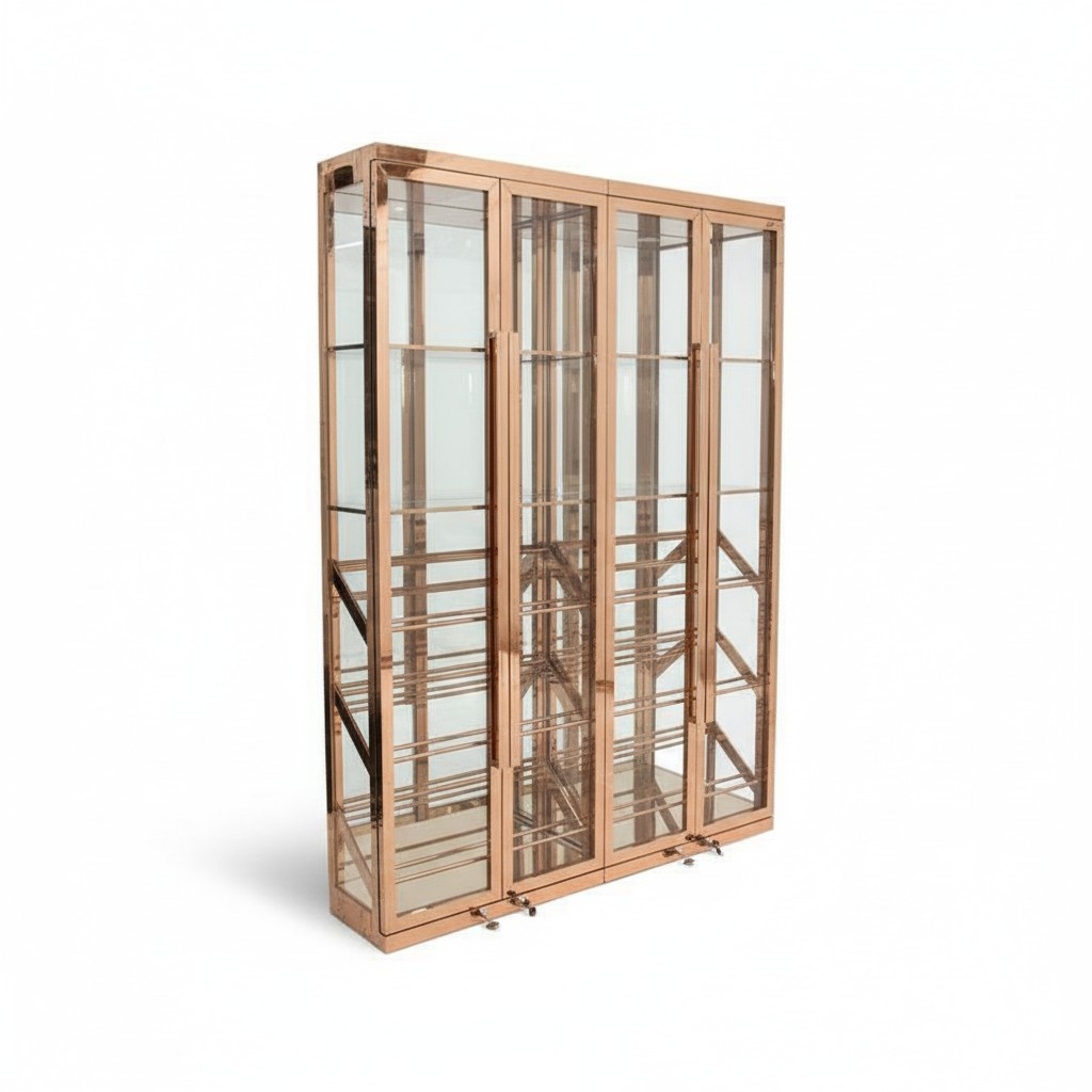 Eleganter Weinschrank aus Edelstahl in Gold mit Dual-Zone-Kühlung
